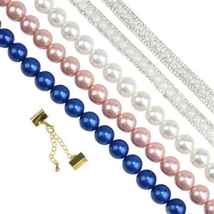 Gold Plated 925 Sterling Silver Lucite Self Adhesive Pearl Ribbon, White, Pink & Blue Shell Pearl Project With Downloadable Instructions By Debbie 