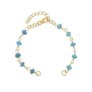Gold Plated 925 Sterling Silver Sleeping Beauty Turquoise Beaded Bracelet with 1inch extender, total length 7inch 