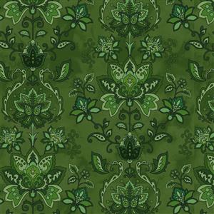 Henry Glass Jacobean Joyeux Green Damask Fabric 0.5m