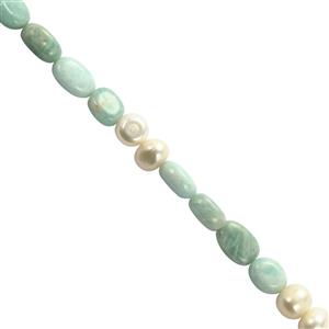 170cts Amazonite Smooth Ovals & Pearl Nuggets, Approx 5x4 - 12x9mm, Endless Necklace Approx 26