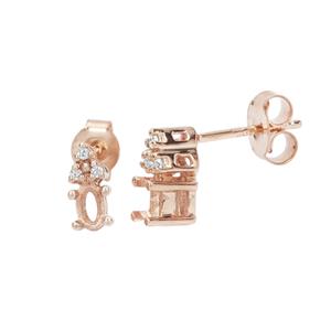 Rose Gold Plated 925 Sterling Silver Oval Earring Mount (To fit 5x3mm Gemstone) Inc. 0.08cts White Zircon Brilliant Cut Round 1.25mm- 1pair