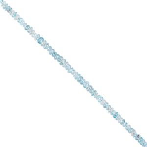 18cts Ratanakiri Blue Zircon Graduated Faceted Rondelles Approx 3x1 to 4x2mm, 10cm Strand.