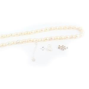 Daisy Duke - 925 Sterling Silver Daisy Pack: Inc.Daisy Charm  & Extended Chain with Tag + Faceted Spacer Beads + Clasp & White Freshwater Rice Pearls