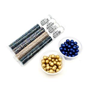 Nebula; Miyuki Bugle Beads, 2x 8mm Glass Pearls with Seed Beads 8/0 & 11/0 