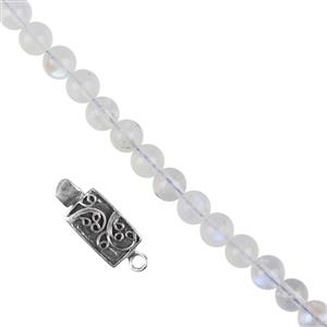 925 Sterling Silver Rectangle Clasp Approx 21x9mm & Rainbow Moonstone Smooth 6mm Rounds, 25cm Strands