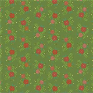 Heather Peterson Indigo Garden Roses Green Fabric 0.5m