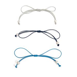 Navy, Blue & Silver Leather Cord Slider Bracelets with Freshwater Pearl Ends