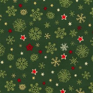 Rose & Hubble Snowflakes And Stars Green Fabric 0.5m