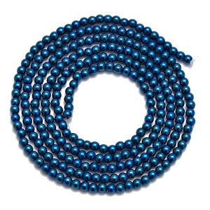 200cts Blue Coated Haematite Plain Rounds Approx 4mm, 1m Strand