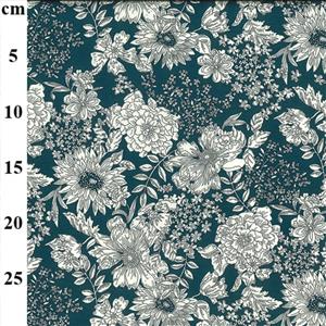 Teal Floral Cotton Poplin Fabric 0.5m