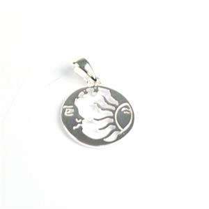 925 Sterling Silver Round Sun & Moon Pendant Approx 14mm