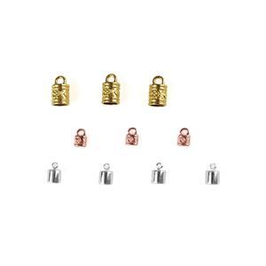 Base Metal  Tassel End Cap Set in Box, Style 2 (Silver, Gold & Rose Gold Plated) 