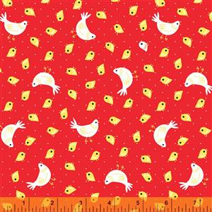 Farm Friends Tossed Chicks Red Fabric 0.5m