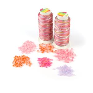 Tutti Fruity; 500pc Round Glass Beads, wit 2 x Ombre Pink Nylon Cord