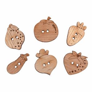 Wooden Buttons Fruit Veg Pack Of 6