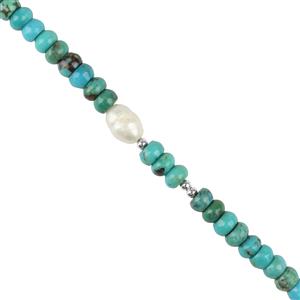 Turquoise Smooth 4mm Rondelles with 6mm White Freshwater Cultured Pearl Accents & 925 Sterling Silver Spacer Beads, 20cm Strand 