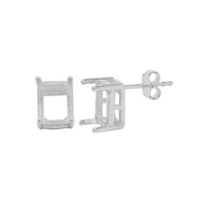 925 Sterling Silver Octagon Earring Mounts (To fit 9x7mm gemstone)- 1pair