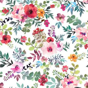 Glorious Garden Collection Large Floral White Fabric 0.5m