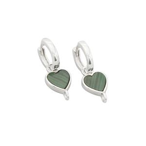 925 Sterling Silver Earring Set with Malachite Approx 8mm Heart Shape (1Pair)