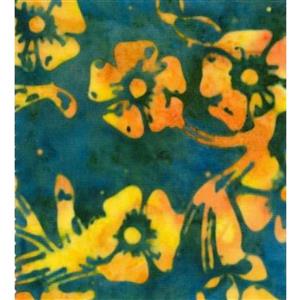 Bali Batik Floral Mustard on Ocean Fabric 0.5m