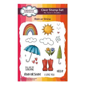 Creative Expressions Jane's Doodles Rain or Shine 4 in x 6 in Clear Stamp Set - 18 Stamps
