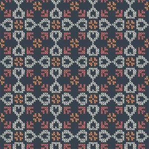 Lewis & Irene Folk Floral Cross Stitch Hearts Navy Fabric 0.5m