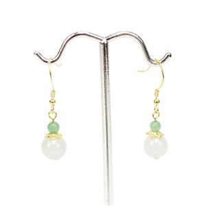 7.80ct White & Green Type A Jadeite Gold Tone Sterling Silver Earrings