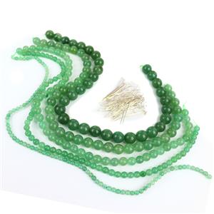 Forest Walk; 1034.50cts Green Aventurine Approx 4mm, 6mm, 8mm, 10mm, 12mm, Flat Headpins