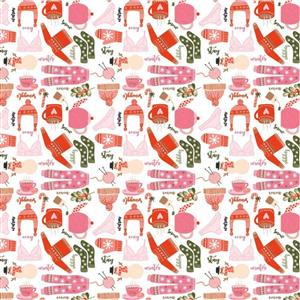 Poppie Cotton Snuggle Up Buttercup Favourite Things on White Fabric 0.5m Sewing Street exclusive