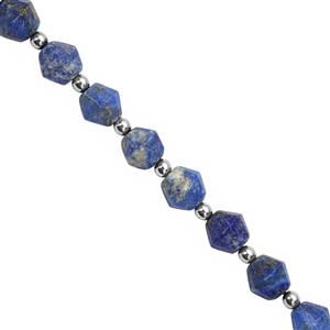 40cts Lapis Lazuli Faceted Bicone Approx 7mm 18cm Strands With Hematite (Approx 3mm) And Plastic Spacers