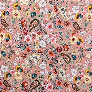 House of Alistair Paisley Floral Viscose - Salmon. Sold by the Metre. RRP £12.99