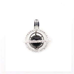 925 Sterling Silver Planet Globe Pendant Cage with Black Jade & White Zircon Approx 7mm