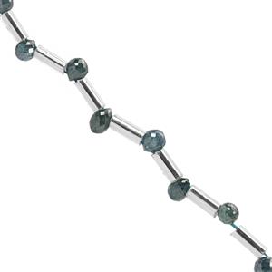 1.85cts Blue Diamond Faceted Drops Approx 2 to 3mm, 6cm Strand With Spacers