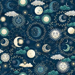 Makower Luna Cosmos Blue Fabric 0.5m