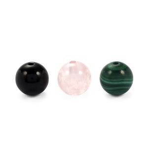 10cts Black Onyx, Rose Quartz and Malachite Gemstone Ball, Approx, 8mm 3pcs (1 of each gemstone) 