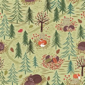 Lewis & Irene A Winter Nap Green Forrest Fabric 0.5m