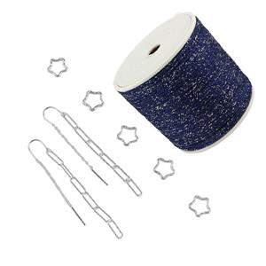 Star Shaped Jump Rings - 925 Sterling Silver Star Diamond Cut Shaped Jump Rings , 925 Sterling Silver Earring Wire & Navy & Glitter Rainbow Nylon Cord