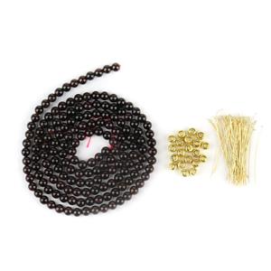 Garnet Plain Rounds 1m strand, Gold 925 Sterling Silver Feather Weight Head Pins & Gold Plated Base Metal Spacer Beads, 20pcs