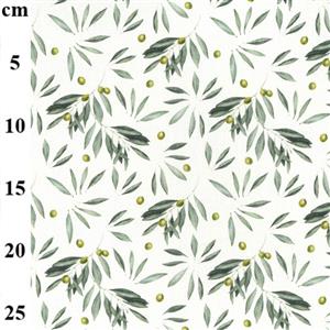 Olive Branches on Ecru Cotton Canvas Prints Fabric 0.5m