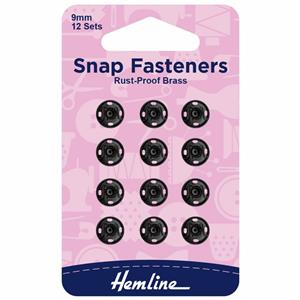 Snap Fasteners Sew-on Black 9mm Pack of 12
