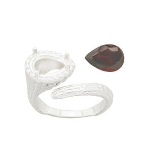 925 Sterling Silver Pear Adjustable Ring Mount with Rhodolite Garnet (To fit 10x7mm gemstone) 1pcs