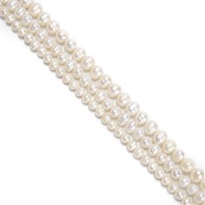 3 x 38cm Strands White Freshwater Cultured Pearls (4-5mm, 6-7mm, 7-8mm)