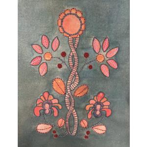 Little House of Victoria Large Peach Auricula; Wool Threads & Large 48x48cm Printed Panel