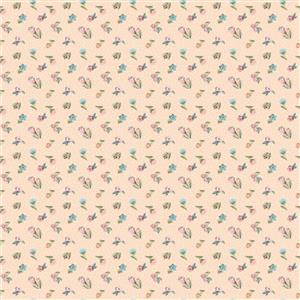Poppie Cotton Garden Party Collection Ditsy Flowers Blush Fabric 0.5m