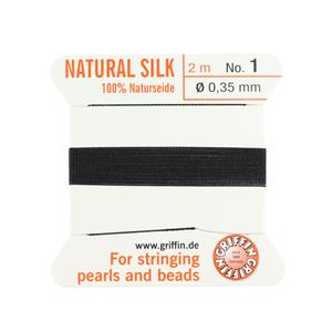 Silk Thread, Size #1, .35 mm / .014 in, Black, with needle, 2 m / 6.5 ft