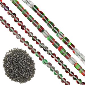 Mystic Aura Quartz Bundle Green and Red, Silver Seed Bead Project With Instructions By Claire Macdonald