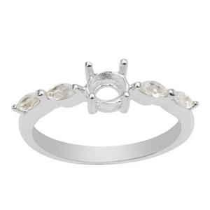 925 Sterling Silver Ring Mount With Zircon Marquise Side Detail (To fit 5mm Round Gemstone)