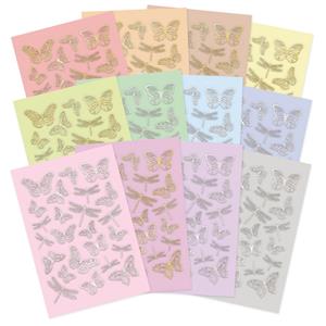 Stickables Die-Cut Self-Adhesive Butterflies & Dragonflies - Pretty Pastels, 12 sheet pack of foiled & die cut Self-Adhesive Foiled Butterflies & Drag