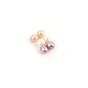 6 x Drop Shape Half Drilled Freshwater Cultured Pearls (2 x White, 2 x Lavender, 2 x Peach) Approx 7 x 9mm