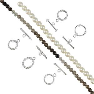 Ombre Smokey Quartz & White Freshwater Cultured Rice Pearl, Toggle Project With Instructions By Debbie Kershaw